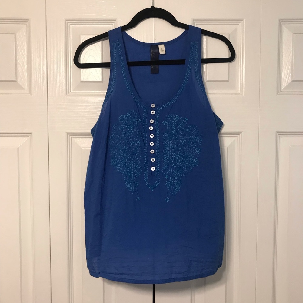 Blue Embroidered Sleeveless Blouse